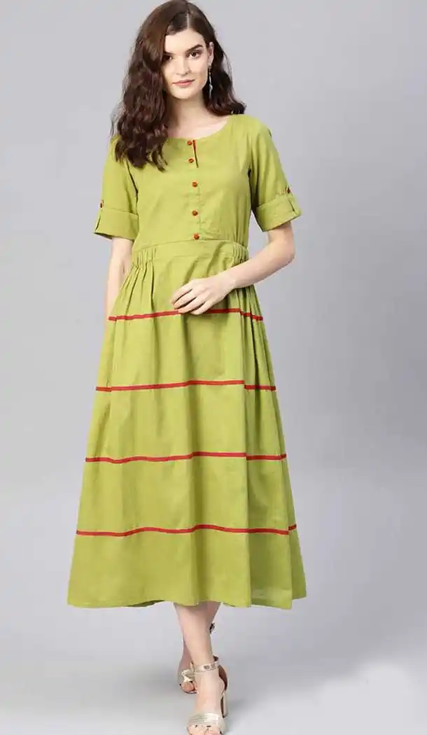 Aesthetic Green Color Viscose Cotton Digital Printed Readymade Kurtis -725089823
