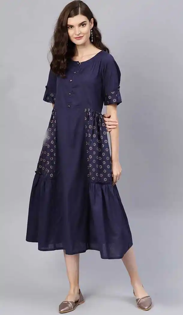 Navy Blue Color Viscose Cotton Digital Printed Readymade Kurtis -725089824