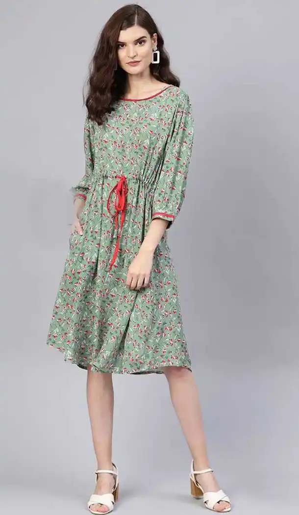 Green Color Viscose Cotton Digital Printed Readymade Kurtis -725089825