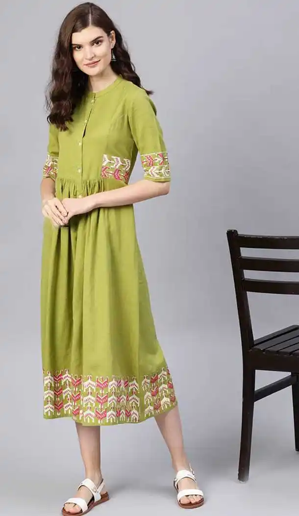 Charming Green Color Viscose Cotton Digital Printed Readymade Kurtis -725089827
