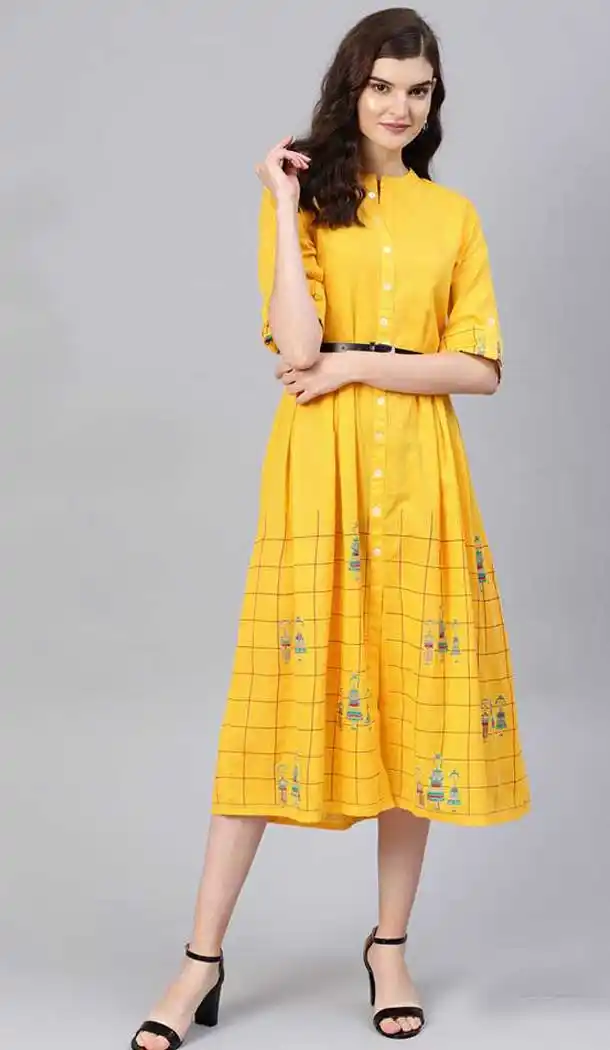 Tranquil Yellow Color Viscose Cotton Digital Printed Readymade Kurtis -725089828