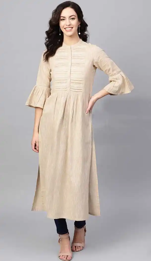 Contemporary Beige Color Viscose Cotton Digital Printed Readymade Kurtis -725089830