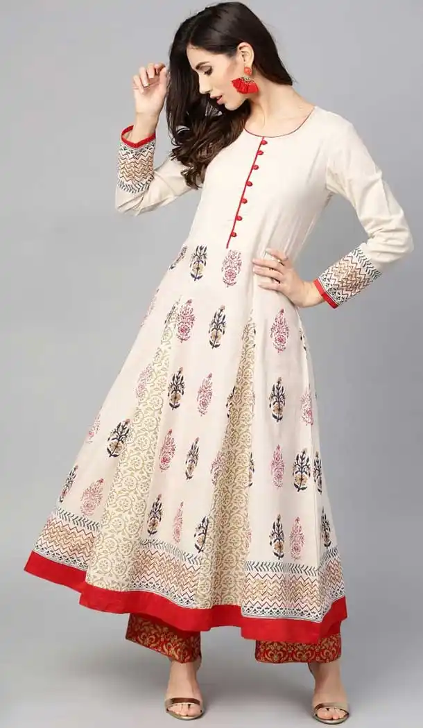 Cream Color Viscose Cotton Digital Printed Readymade Kurtis -725089833