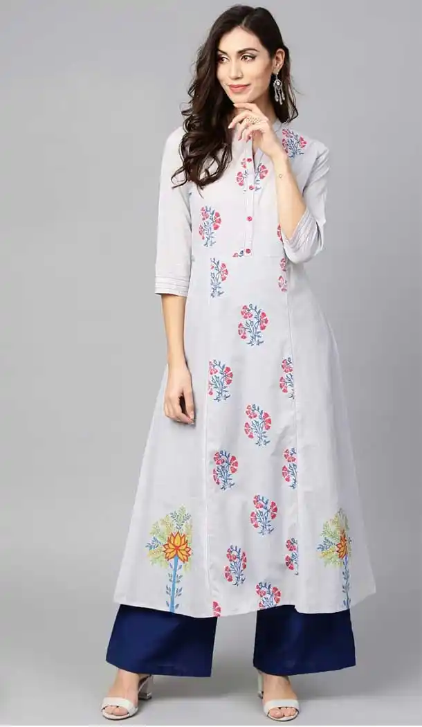 Enigmatic Grey Color Viscose Cotton Digital Printed Readymade Kurtis -725089835
