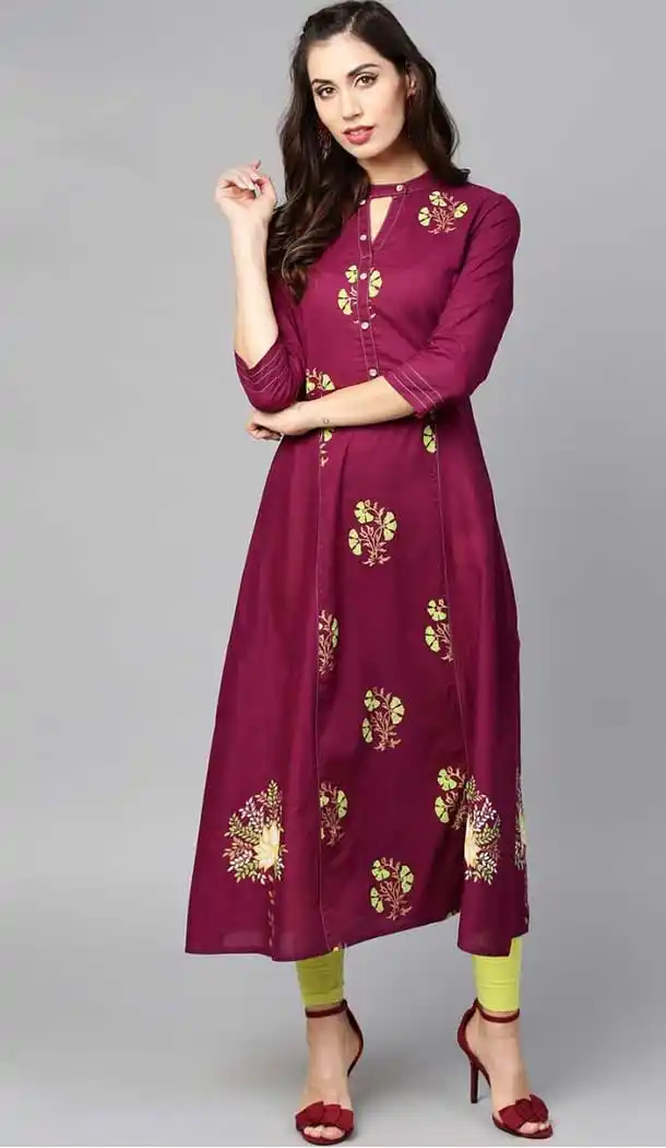 Majesty Maroon Color Viscose Cotton Digital Printed Readymade Kurtis -725089836