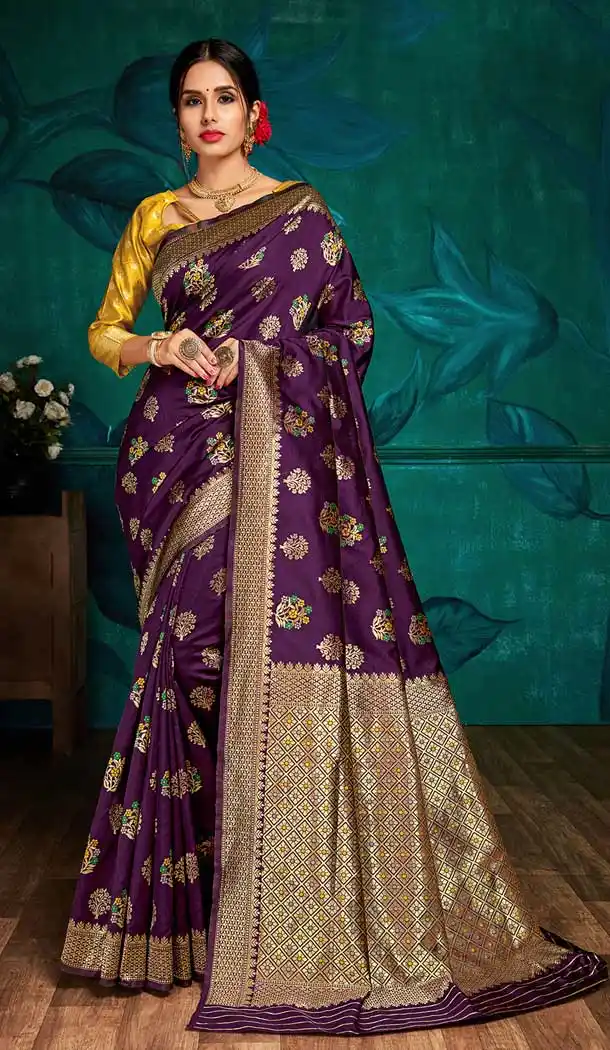 Purple Color Banarasi Silk Classic Designer Party Wear Sarees -725589872