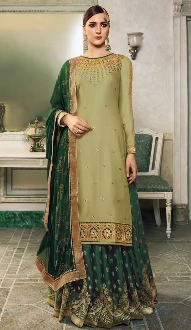 Pista Green Color Modal Satin Silk Deisnger Pakitani Palazzo Suit -726189907