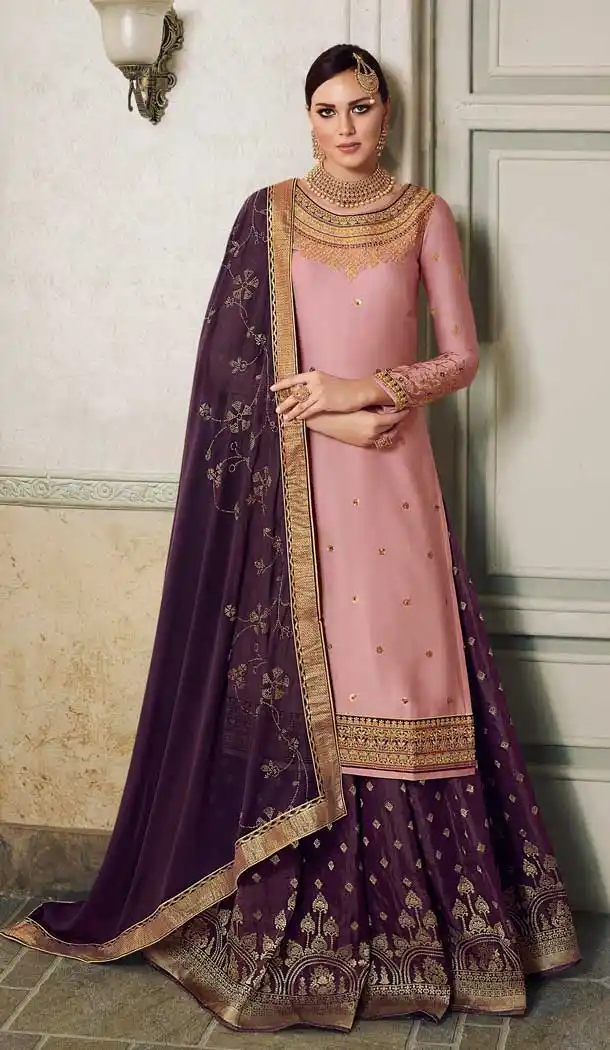 Light Pink Color Modal Satin Silk Deisnger Pakitani Palazzo Suit -726189908