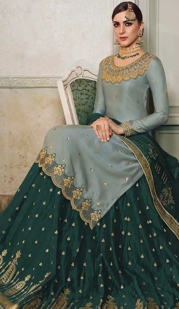 Grey Color Modal Satin Silk Deisnger Pakitani Palazzo Suit -726189909
