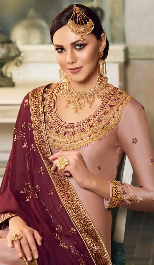 Baby Pink Color Modal Satin Silk Deisnger Pakitani Palazzo Suit -726189912