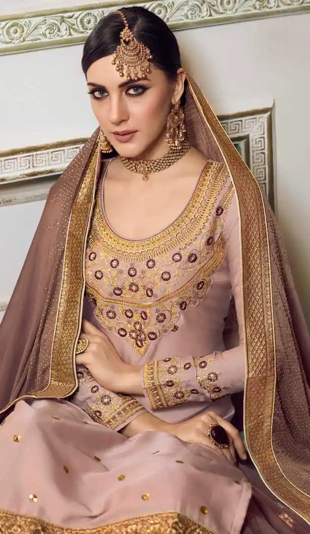 Light Pink Color Modal Satin Silk Deisnger Pakitani Palazzo Suit -726189914