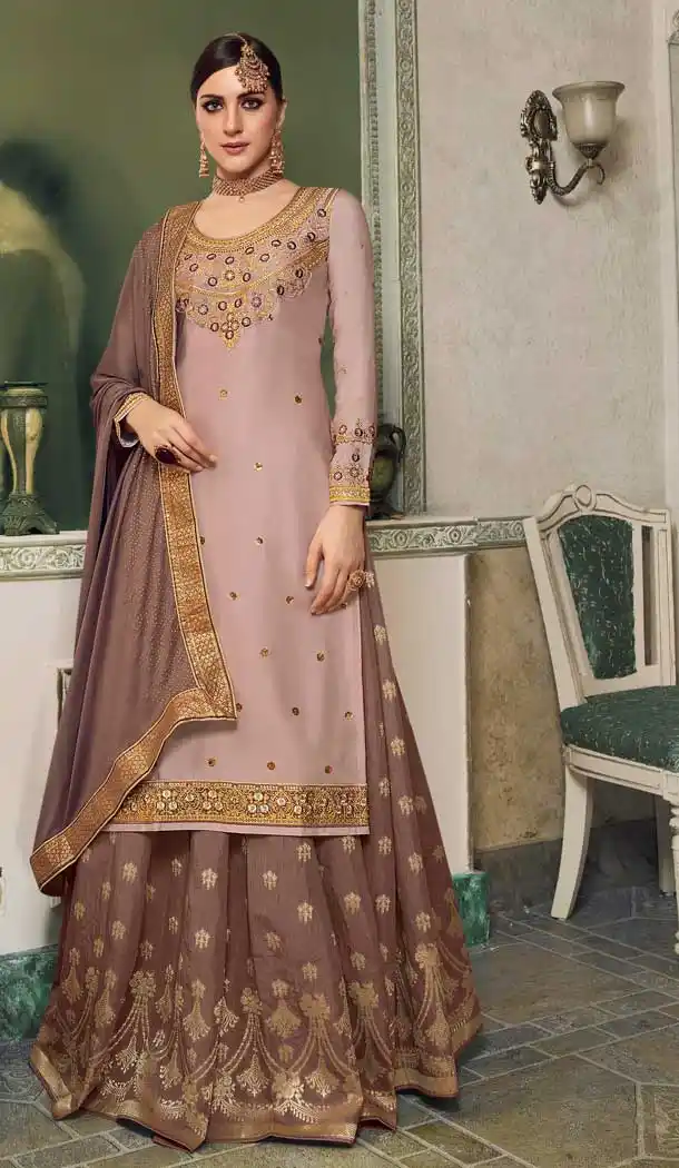 Light Pink Color Modal Satin Silk Deisnger Pakitani Palazzo Suit -726189914