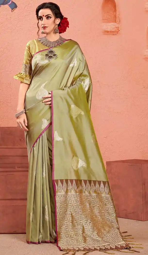 Pista Green Color Kanjivaram Art Silk Traditional Wear Sarees -726389919