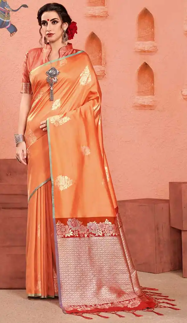 Peach Color Kanjivaram Art Silk Traditional Wear Sarees -726389923
