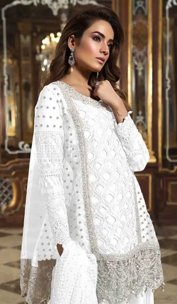 White Color Heavy Net Designer Pakistani Plus Size Palazzo Suits -726689962