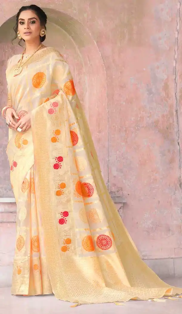 Gold Color Weaving Zari Silk Traditional Wear Saree Blouse -727290006