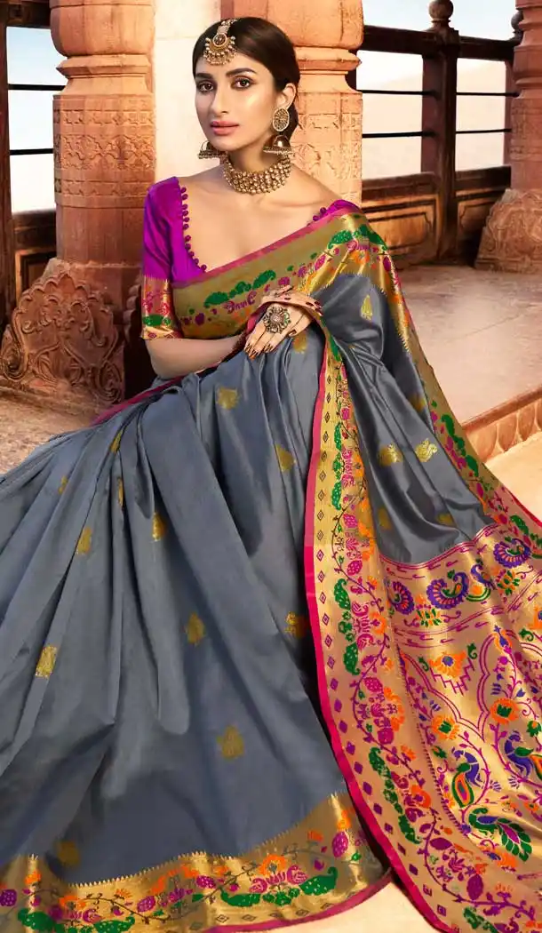 Grey Color Soft Silk Traditional Party Wear Saree Blouse -727490018