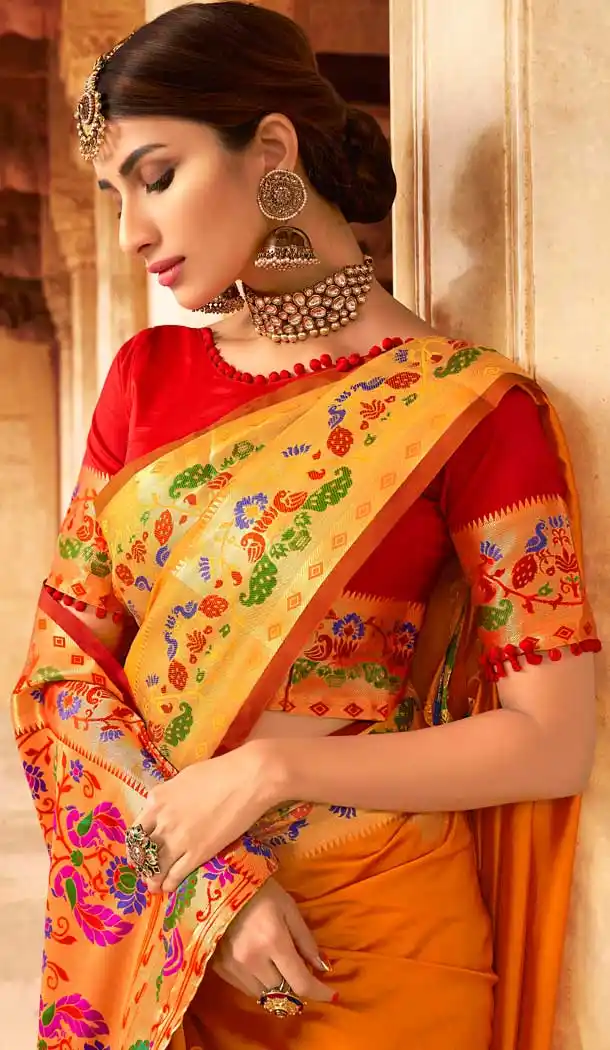 Orange Color Soft Silk Traditional Party Wear Saree Blouse -727490020