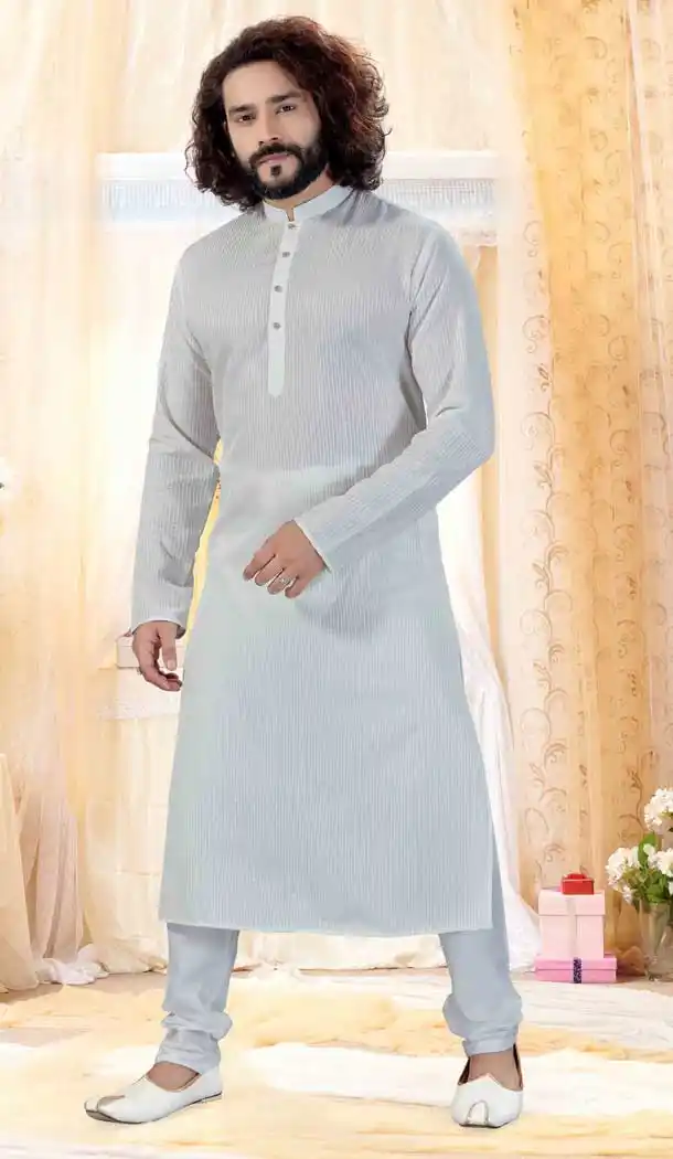 Off White Color Cotton Silk Designer Mens Readymade Kurta Pajama -728390166