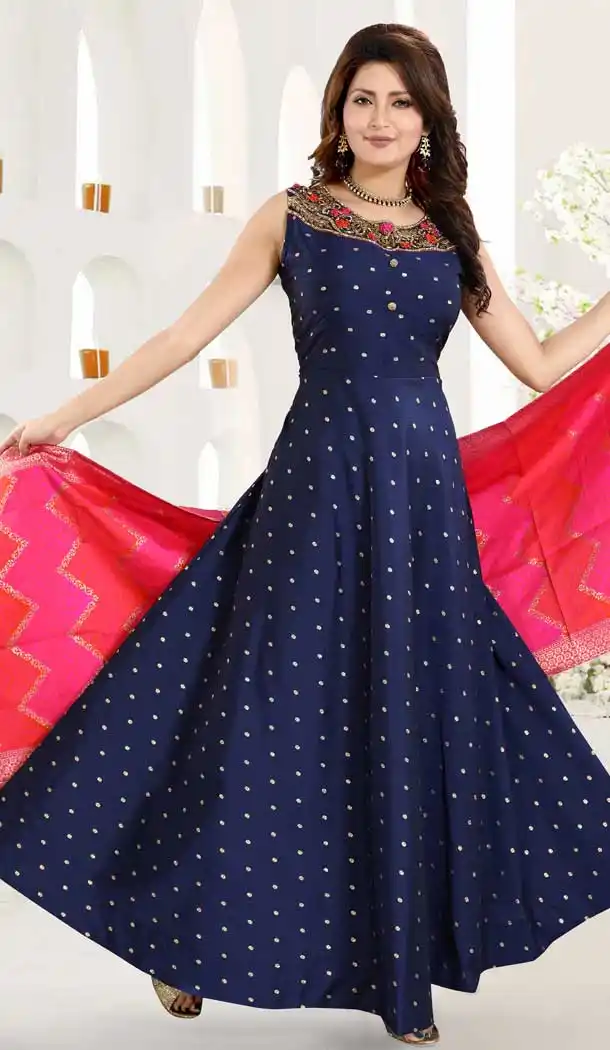 Blue Color Taffeta Butti Designer Readymade Plus Size Salwar Kameez -726489933