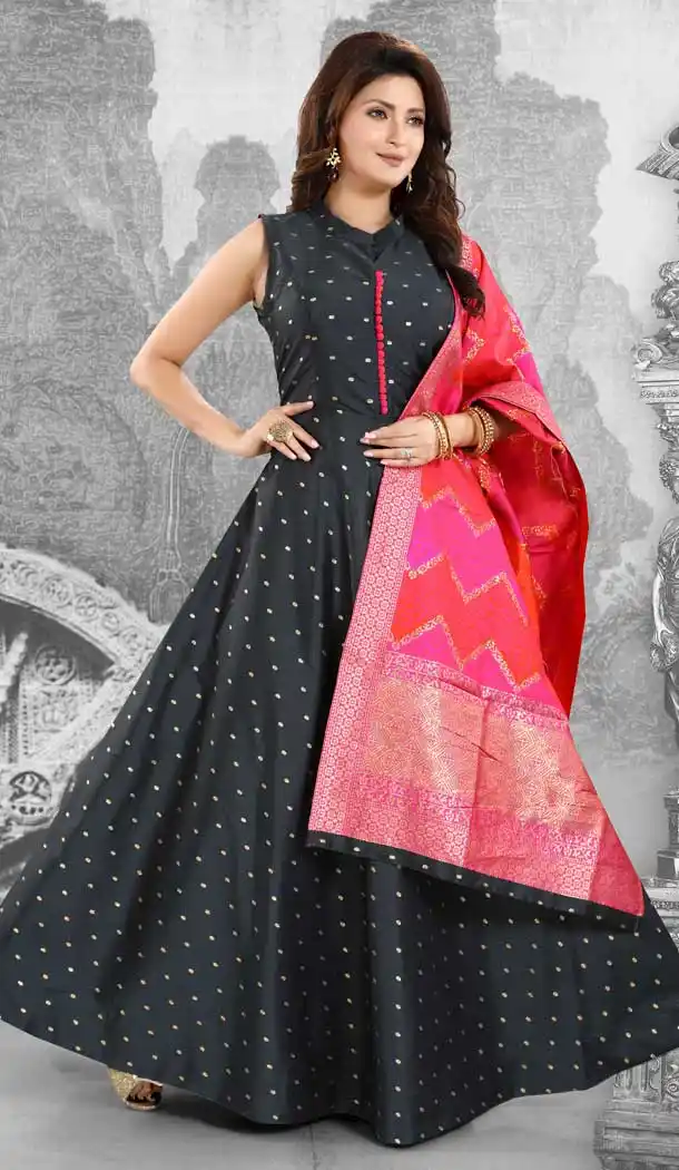 Black Color Taffeta Butti Designer Readymade Plus Size Salwar Kameez -726489934