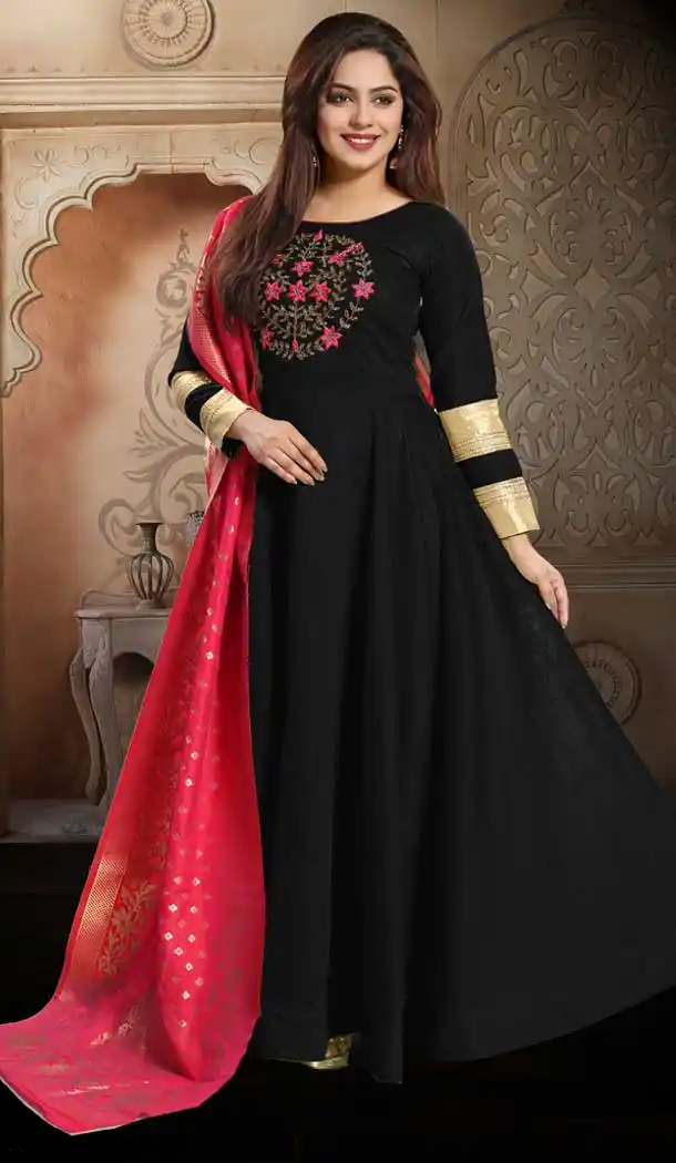 Black Color Chanderi Butti Designer Readymade Plus Size Salwar Kameez -726489936