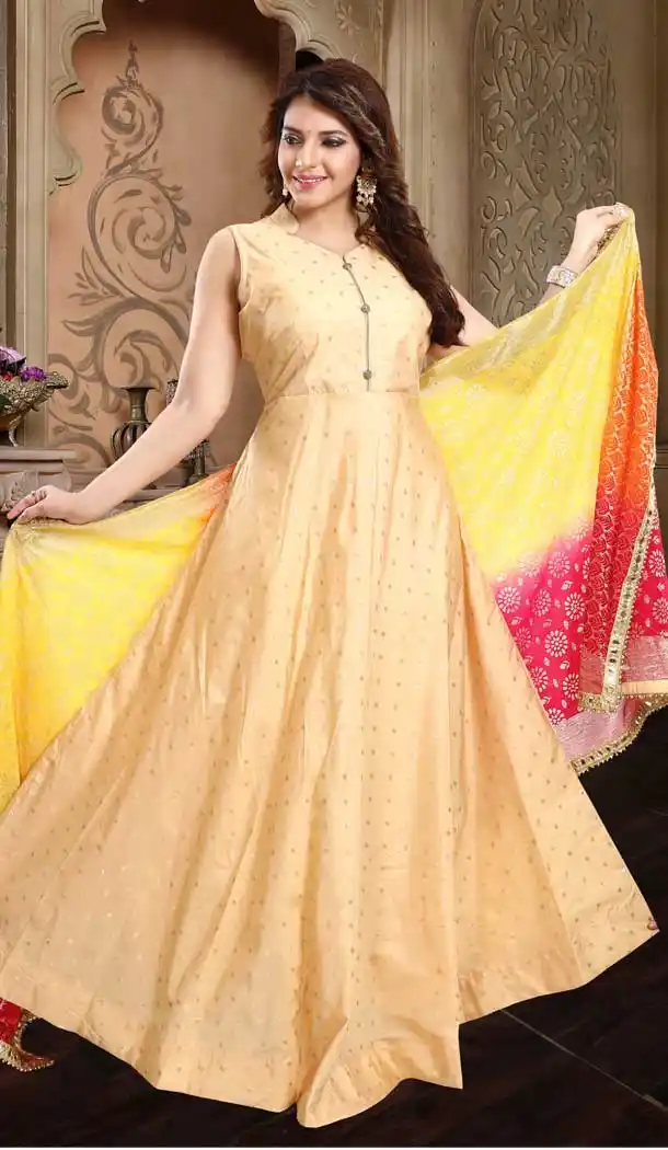 Gold Color Taffeta Butti Designer Readymade Plus Size Salwar Kameez -726489940