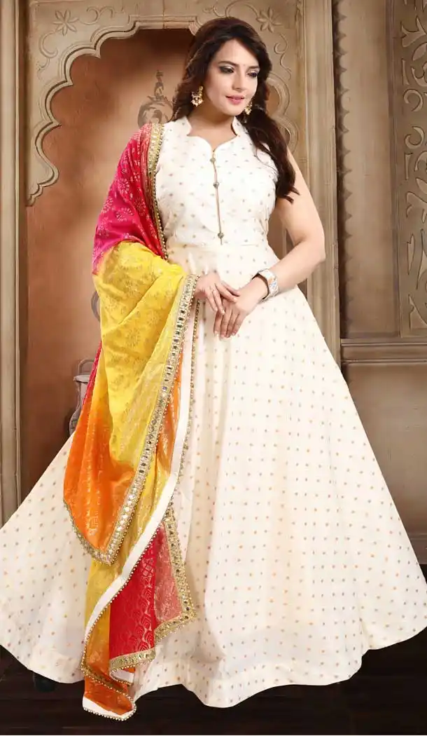 Off White Color Taffeta Butti Designer Readymade Plus Size Salwar Kameez -726489941