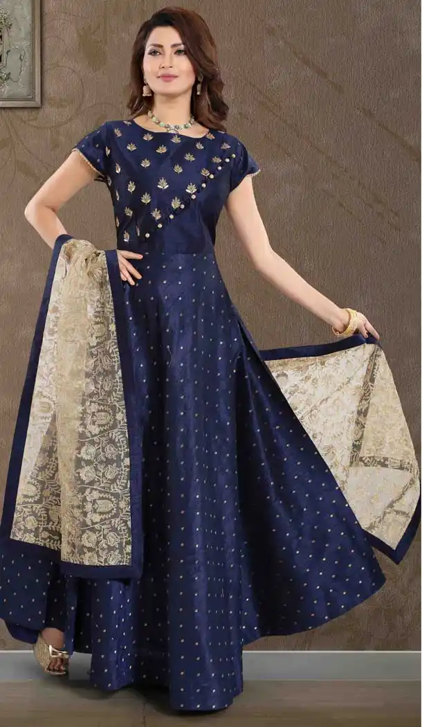 Navy Blue Color Malbari Butti Designer Readymade Plus Size Salwar Kameez -726489944