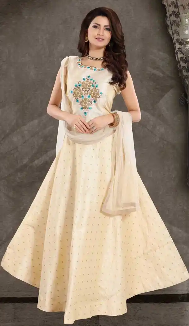 Pretty Cream Color Malbari Butti Designer Readymade Plus Size Salwar Kameez -726489945