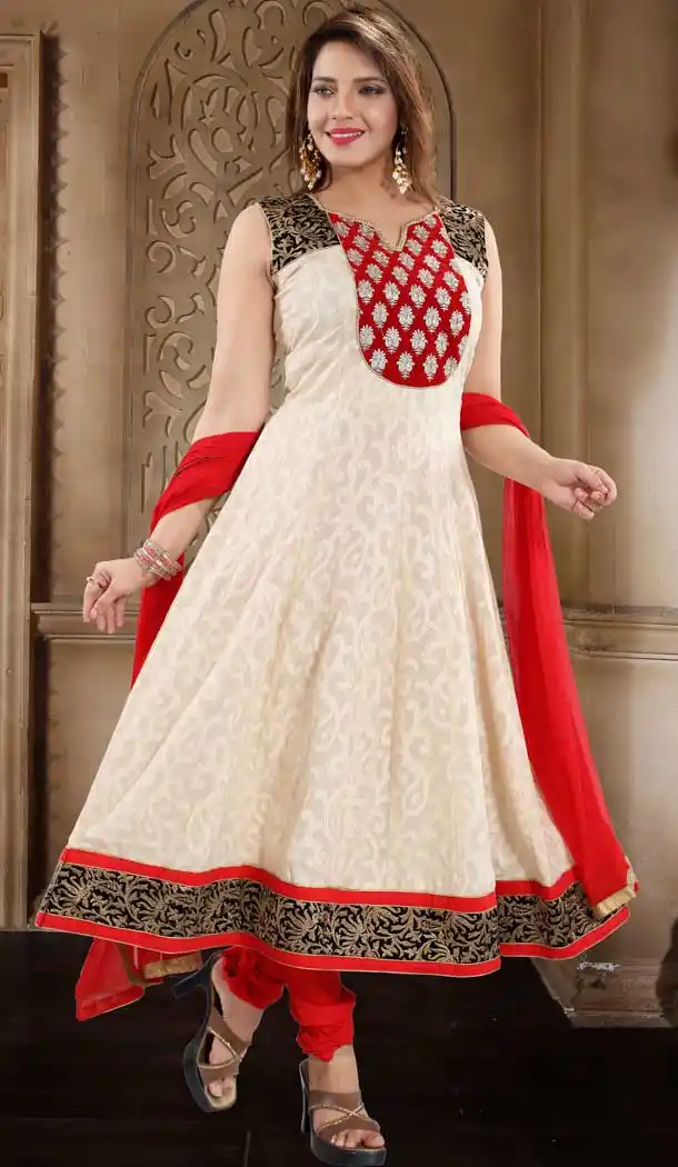 Cream Color Cotton Jacquard Designer Readymade Plus Size Salwar Kameez -726489946