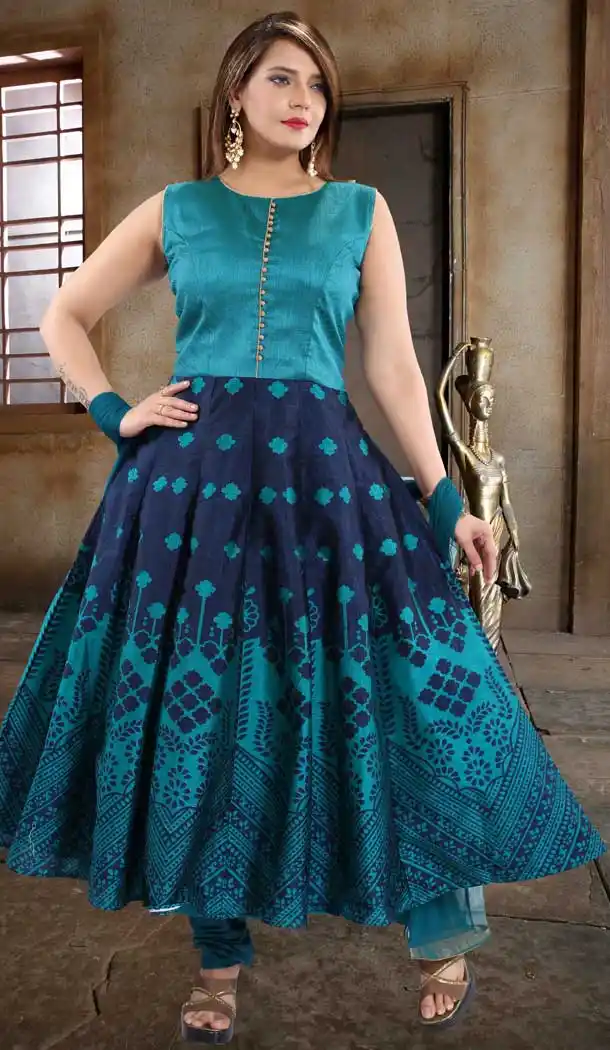 Firozi Blue Color Banglori Silk Designer Readymade Plus Size Salwar Kameez -726489947