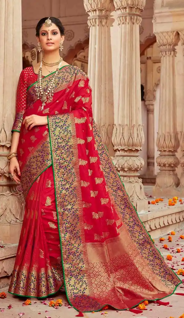 Marvelous Red Color Silk Designer Traditional Wear Women Saree Blouse 28490174