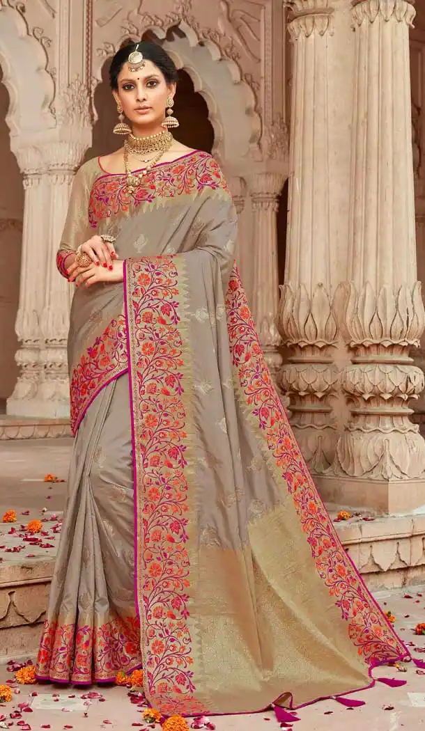 Alluring Grey Color Silk Designer Traditional Wear Women Saree Blouse 28490176