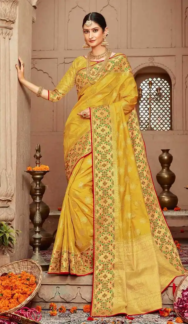 Yellow Color Silk Designer Traditional Wear Women Saree Blouse 28490180