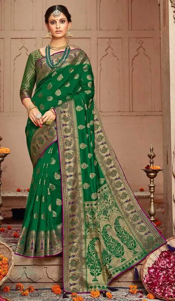 Green Color Silk Designer Traditional Wear Women Saree Blouse 28490181