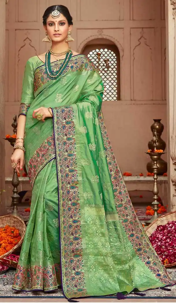Pista Color Silk Designer Traditional Wear Women Saree Blouse 28490182