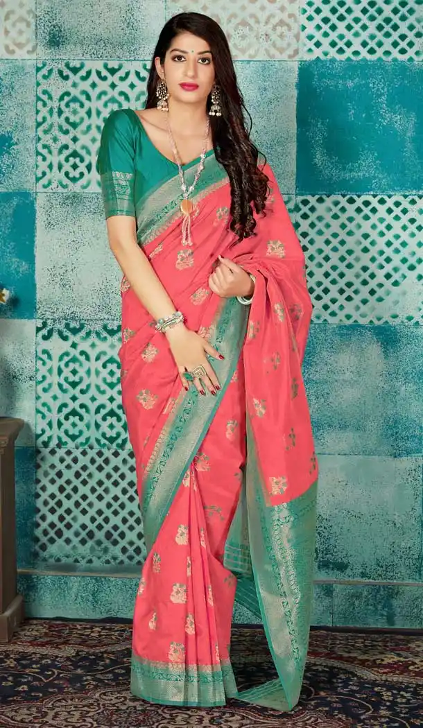 Scintillating Peach Color Banarasi Silk Designer Traditional Women Saree -728890234