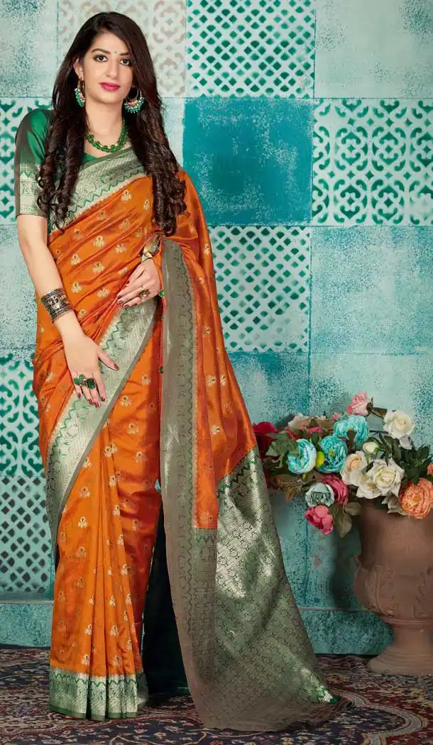 Chic Orange Color Banarasi Silk Designer Traditional Women Saree -728890237