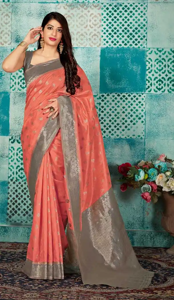 Peach Color Banarasi Silk Designer Traditional Women Saree -728890239