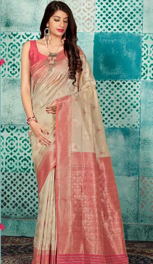 Contemporary Beige Color Banarasi Silk Designer Traditional Women Saree -728890241