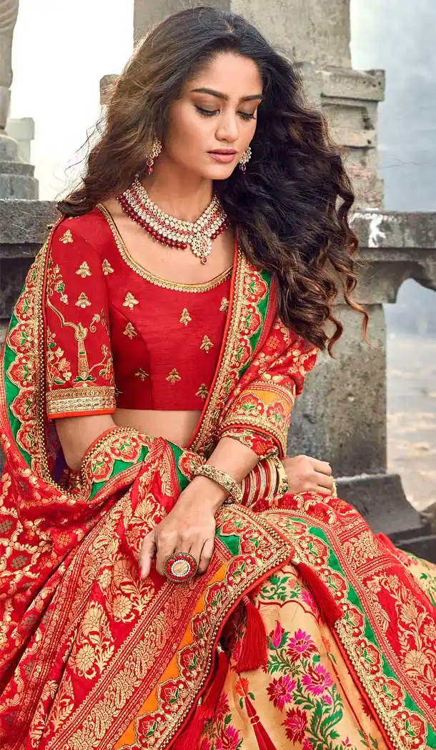 Marvelous Red Gold Color Silk Designer Bridal Wedding Lehenga Choli -732390657
