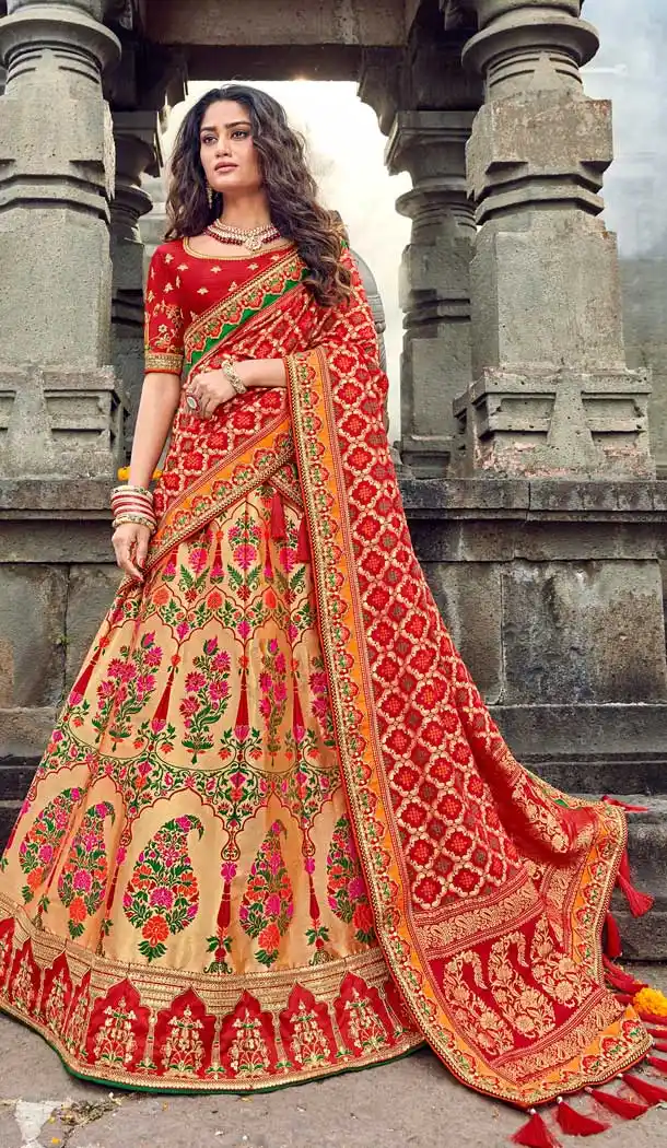 Marvelous Red Gold Color Silk Designer Bridal Wedding Lehenga Choli -732390657