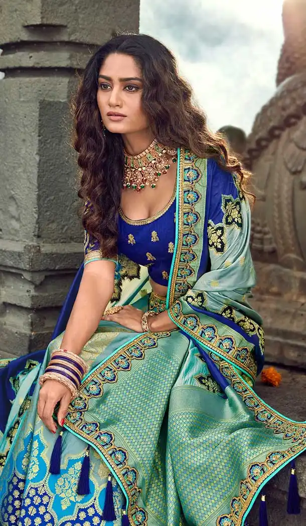 Majesty Sky Blue Color Silk Designer Bridal Wedding Lehenga Choli -732390660