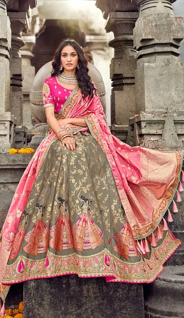 Tranquil Grey Color Silk Designer Bridal Wedding Lehenga Choli -732390661