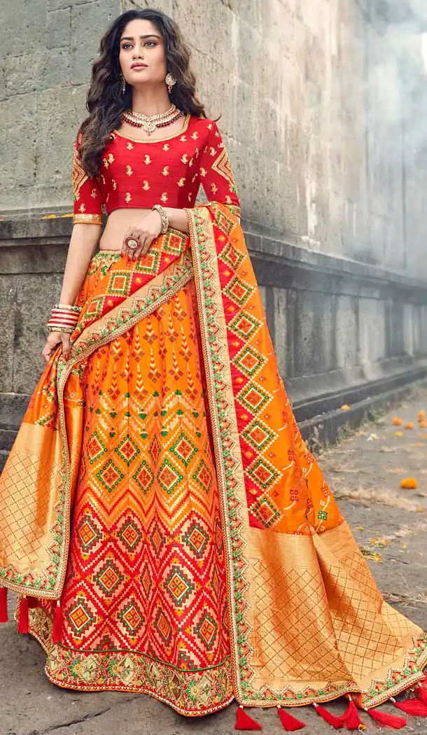 Ravishing Orange Color Silk Designer Bridal Wedding Lehenga Choli -732390663
