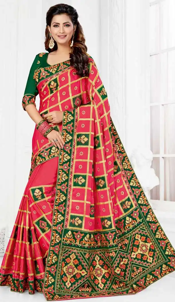 Captivating Pink Color Satin Silk Designer Party Wear Saree Blouse -729690380