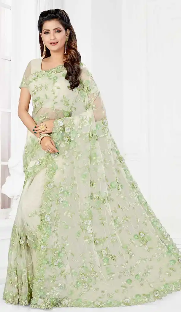 Contemporary Off White Color Net Designer Party Wear Saree Blouse -729690383
