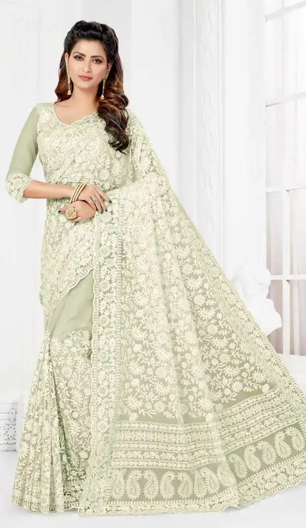 Unique Off White Color Net Designer Party Wear Saree Blouse -729690385