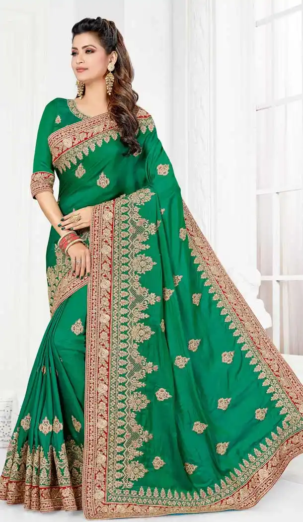 Green Color Cadbury Silk Designer Party Wear Saree Blouse -729690390